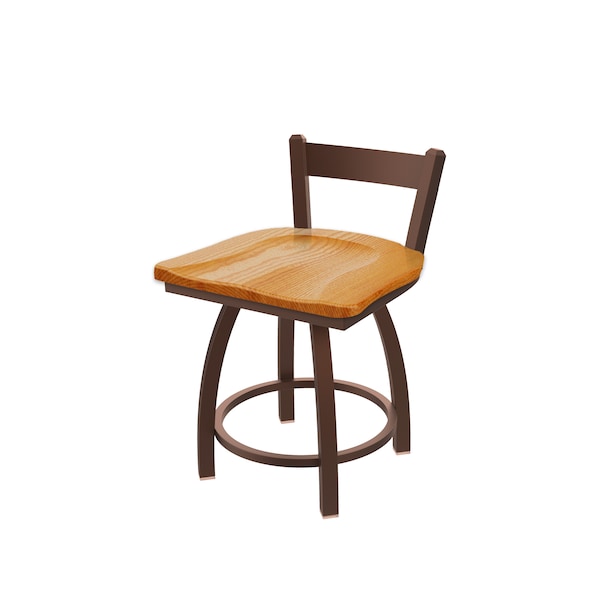 18" Low Back Swivel Vanity Stool, Bronze Finish, Med Oak Seat